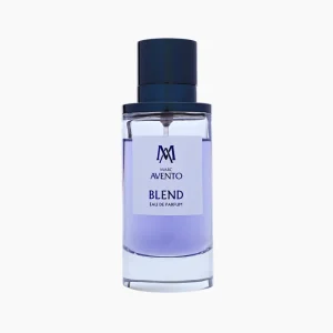 Image of Blend Eau de Parfum by Marc Avento perfume bottle, featuring a sleek glass 100ml bottle with a black cap and label. The scent is a unique combination of noble woods, spices, and musks, perfect for any occasion.
